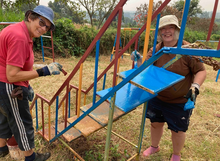 Painting metal playground