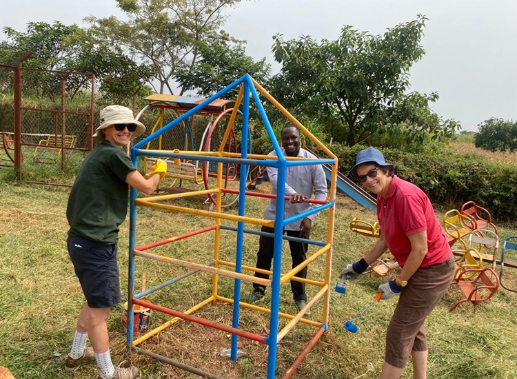 Painting metal playground