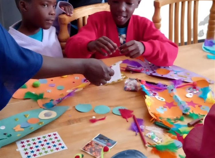 Making crafts with the children