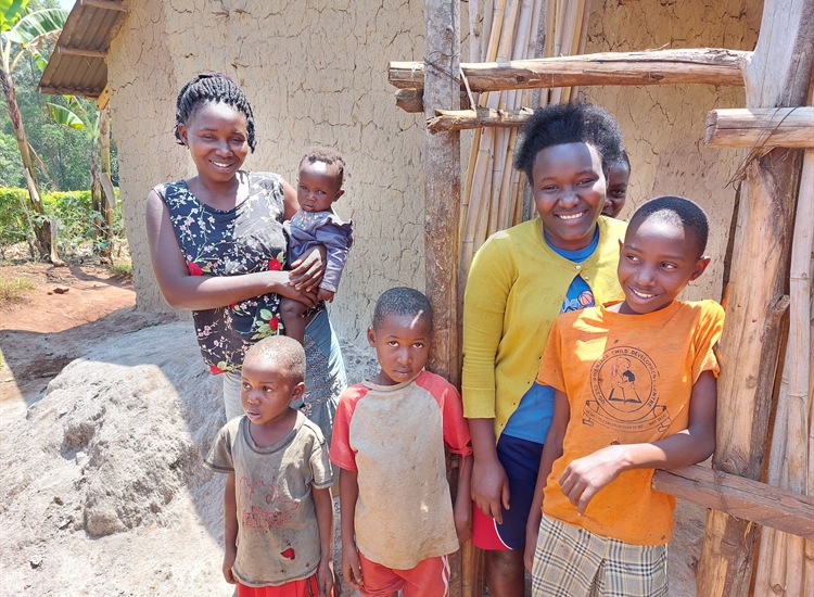 Family on village walk